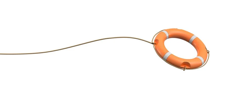 3d rendering of a single orange life buoy on a white background hanging from a Stock Illustration