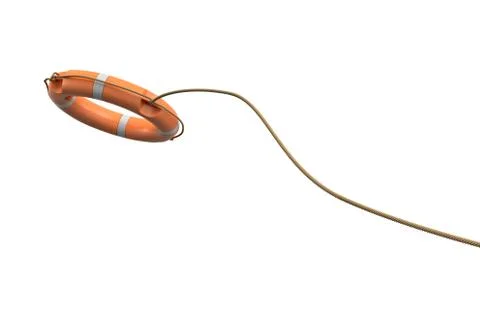 3d rendering of a single orange life buoy on a white background hanging from a Stock-Illustration