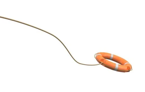 3d rendering of a single orange life buoy on a white background hanging from a Stock Illustration