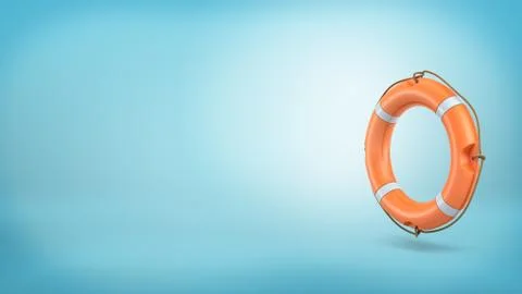 3d rendering of a single orange life buoy with a rope over its sides stands Stock Illustration