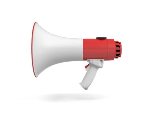 3d rendering of a single red and white megaphone isolated on white background. 스톡 일러스트