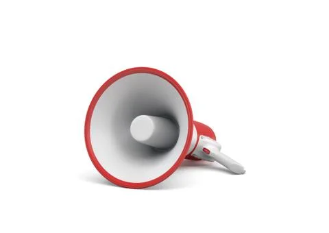 3d rendering of a single red and white megaphone lying in side view on white Stock Illustration