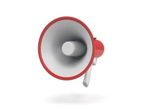 3d rendering of a single red and white megaphone in side view on white Stock Illustration