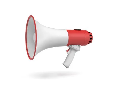 3d rendering of a single red and white megaphone in side view on white Stock Illustration