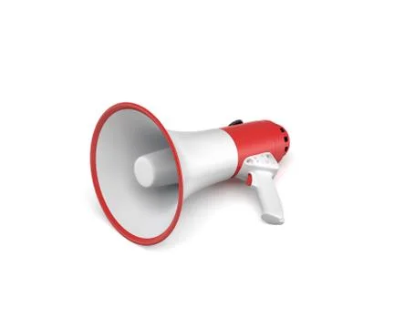 3d rendering of a single red and white megaphone lying in side view on white Stock Illustration