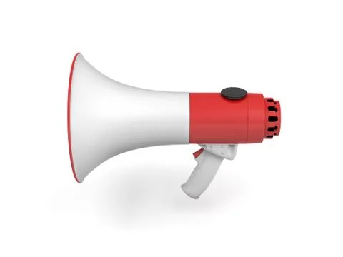 3d rendering of a single red and white megaphone isolated on white background. Stock Illustration