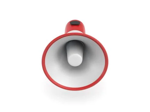 3d rendering of a single red and white megaphone in side view on white Stock Illustration