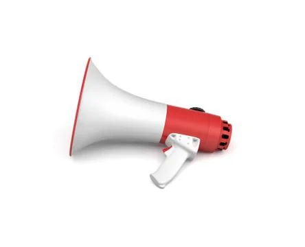 3d rendering of a single red and white megaphone lying in side view on white イラスト素材