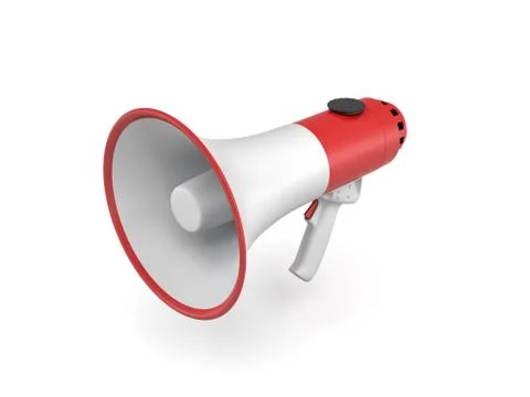 3d rendering of a single red and white megaphone in side view on white 스톡 일러스트