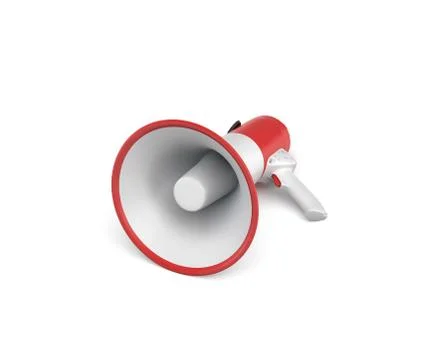 3d rendering of a single red and white megaphone lying in side view on white Stock Illustration