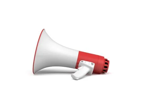 3d rendering of a single red and white megaphone lying in side view on white Illustration