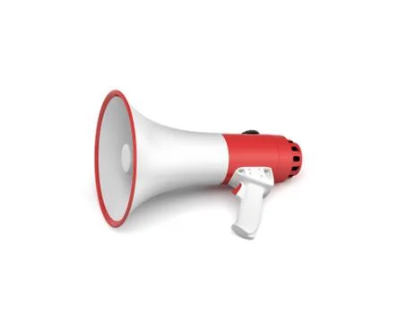 3d rendering of a single red and white megaphone lying in side view on white Stock Illustration