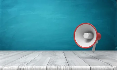 3d rendering of a single red and white megaphone hanging vertically above a Stock Illustration