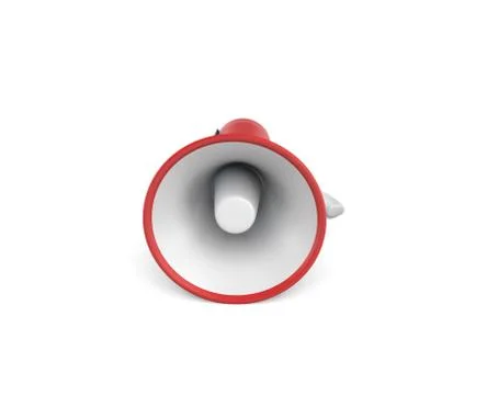 3d rendering of a single red and white megaphone lying in side view on white Stock Illustration