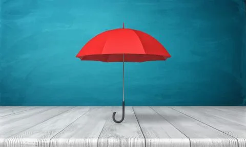 3d rendering of a single red classic umbrella with an open canopy standing above Illustrazione stock