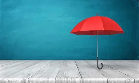 3d rendering of a single red classic umbrella with an open canopy standing above Stock Illustration