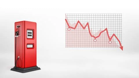 3d rendering of a single red fuel pump in side view standing beside a red Stock-Illustration