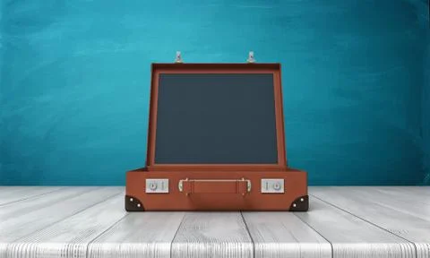 3d rendering of a single retro brown suitcase with its lid open standing on a イラスト素材
