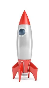 3d rendering of a single silver and red rocket ship with a round porthole イラスト素材