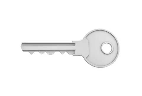 3d rendering of a single silver key for a pin tumbler lock isolated on white Stock Illustration