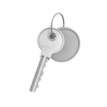 3d rendering of a single silver key with label isolated on white background Stock Illustration