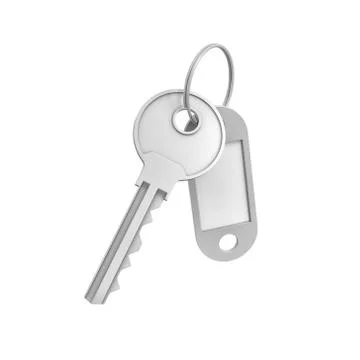 3d rendering of a single silver key with label isolated on white background Stock Illustration