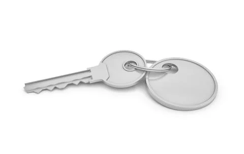 3d rendering of a single silver key with label isolated on white background Stock Illustration