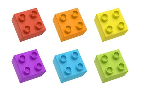 3d rendering of six multicolored toy blocks shown from top side view on white Stock Illustration