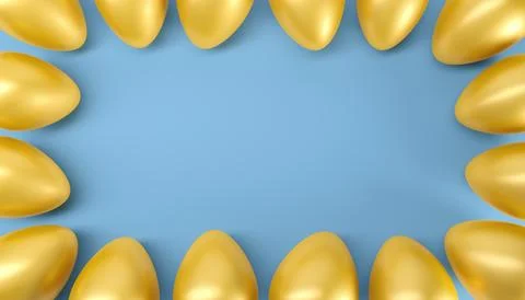 3d rendering of sixteen golden Easter eggs. Illustrazione stock