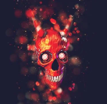 3D rendering of skull of candies. Halloween bokeh background illustration. Stock Illustration