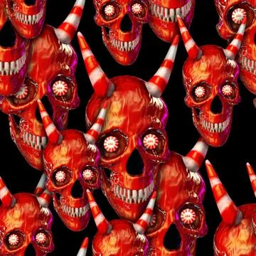 3D rendering of skull of candies. Seamless tileable texture pattern backgroun Illustrazione stock