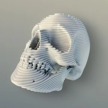 3d rendering skull sculpture formed by a series of white stripes Illustrazione stock