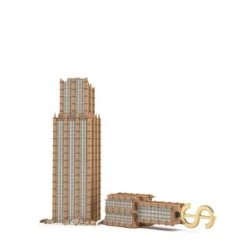 3d rendering of a skyscraper with a dollar sign on the top broken in half Stock Illustration