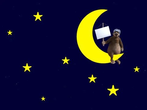 3D rendering of a sleepy cartoon bear sitting on the moon. Stock Illustration