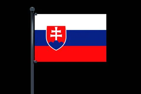 3D rendering of Slovakia flag with chrome flag pole with snap hooks on black bac Stock Illustration