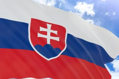 3D rendering of Slovakia flag waving on blue sky background Stock Illustration