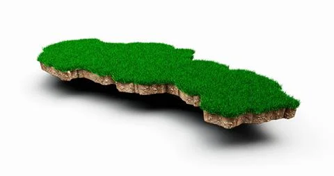 3D rendering of Slovakia map soil land geology cross section with green grass Stock Illustration