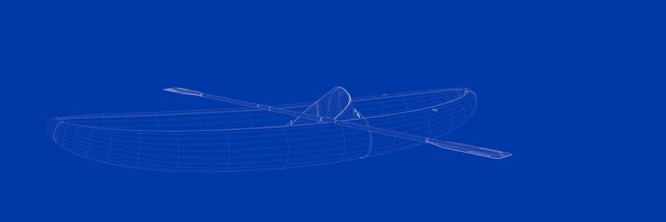 3d rendering of a small boat on a blue background blueprint Illustrazione stock