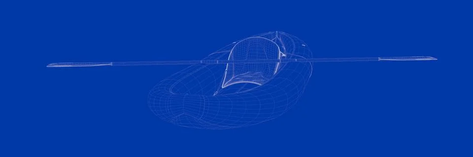 3d rendering of a small boat on a blue background blueprint Illustrazione stock