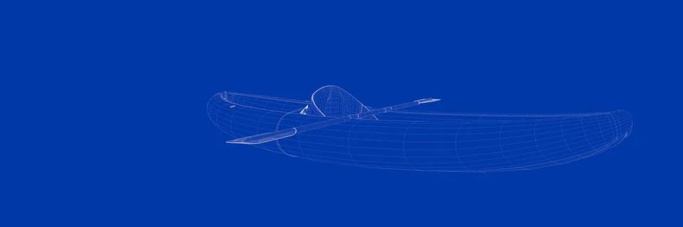 3d rendering of a small boat on a blue background blueprint Stock Illustration
