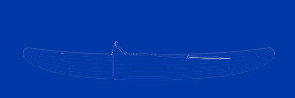 3d rendering of a small boat on a blue background blueprint Illustrazione stock