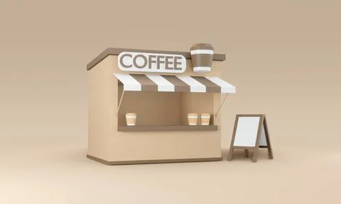 3D Rendering of a small coffee shop in brown theme on background. 3D Render.. Stock Illustration