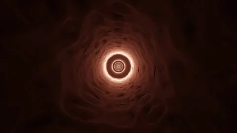 A 3D rendering of a small golden circle on the center and surrounded with bla Illustrazione stock