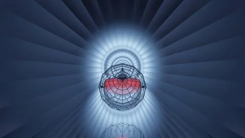 A 3D rendering of a small heart in a small cage with a white circle on the ba Stock Illustration