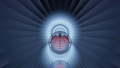A 3D rendering of a small heart in a small cage with a white circle on the ba Stock Illustration