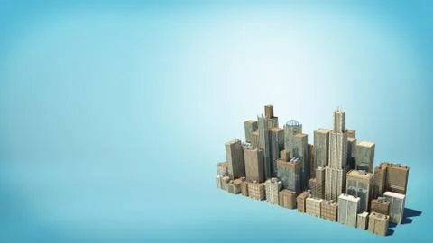 3d rendering of a small isolated cluster of many tall business buildings as seen Stock Illustration