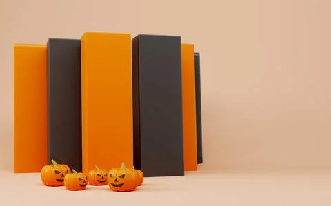 3D rendering of small jack-o'-lantern pumpkins bright blue background in pa.. Stock Illustration