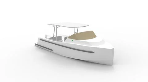 3D rendering of a small leisure motor boat yacht isolated in a white studio Illustrazione stock