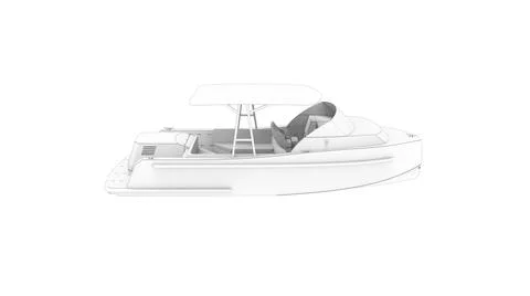 3D rendering of a small leisure motor boat yacht isolated in a white studio Illustrazione stock