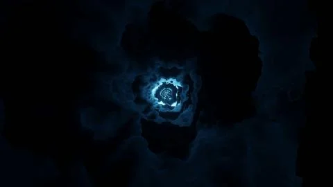 A 3D rendering of a small light blue circle on the center surrounded with bla Illustrazione stock